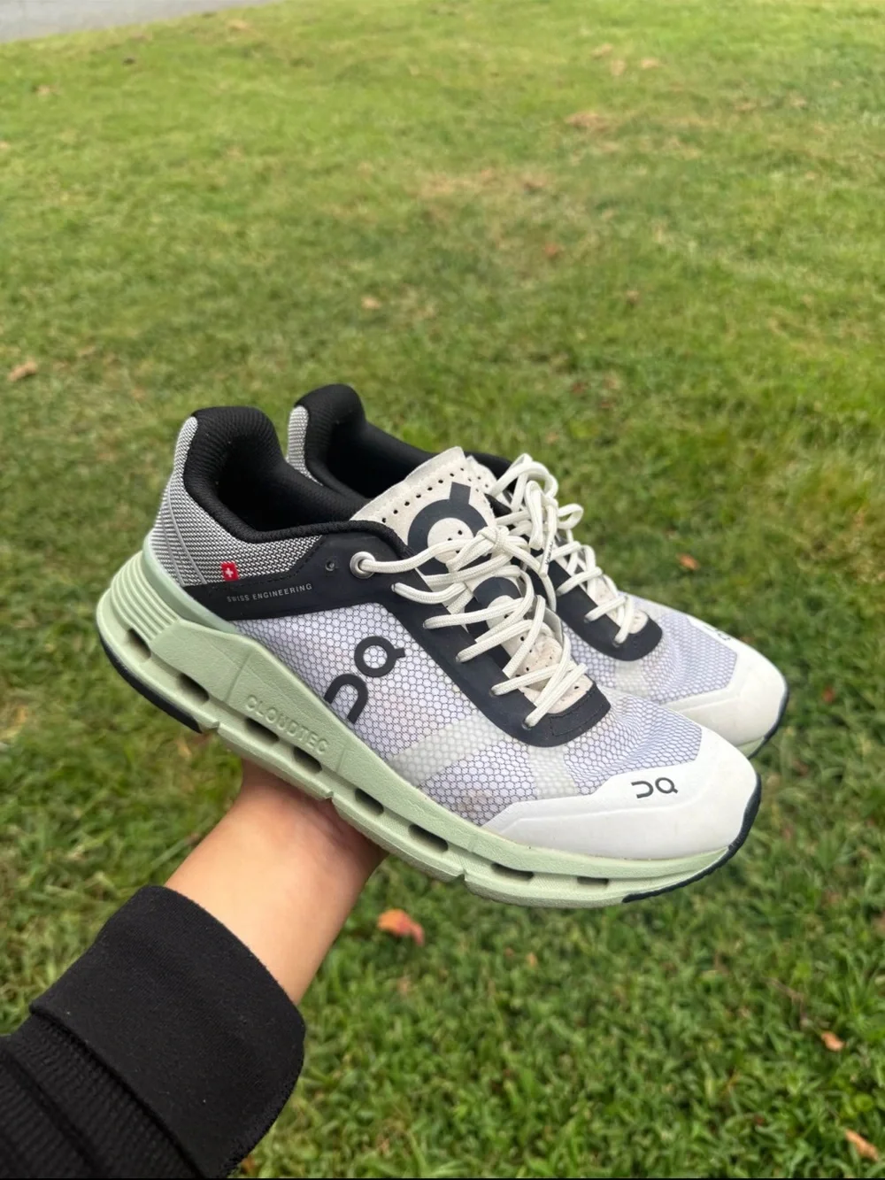 On Running Women Running Shoes in Sage Green and White